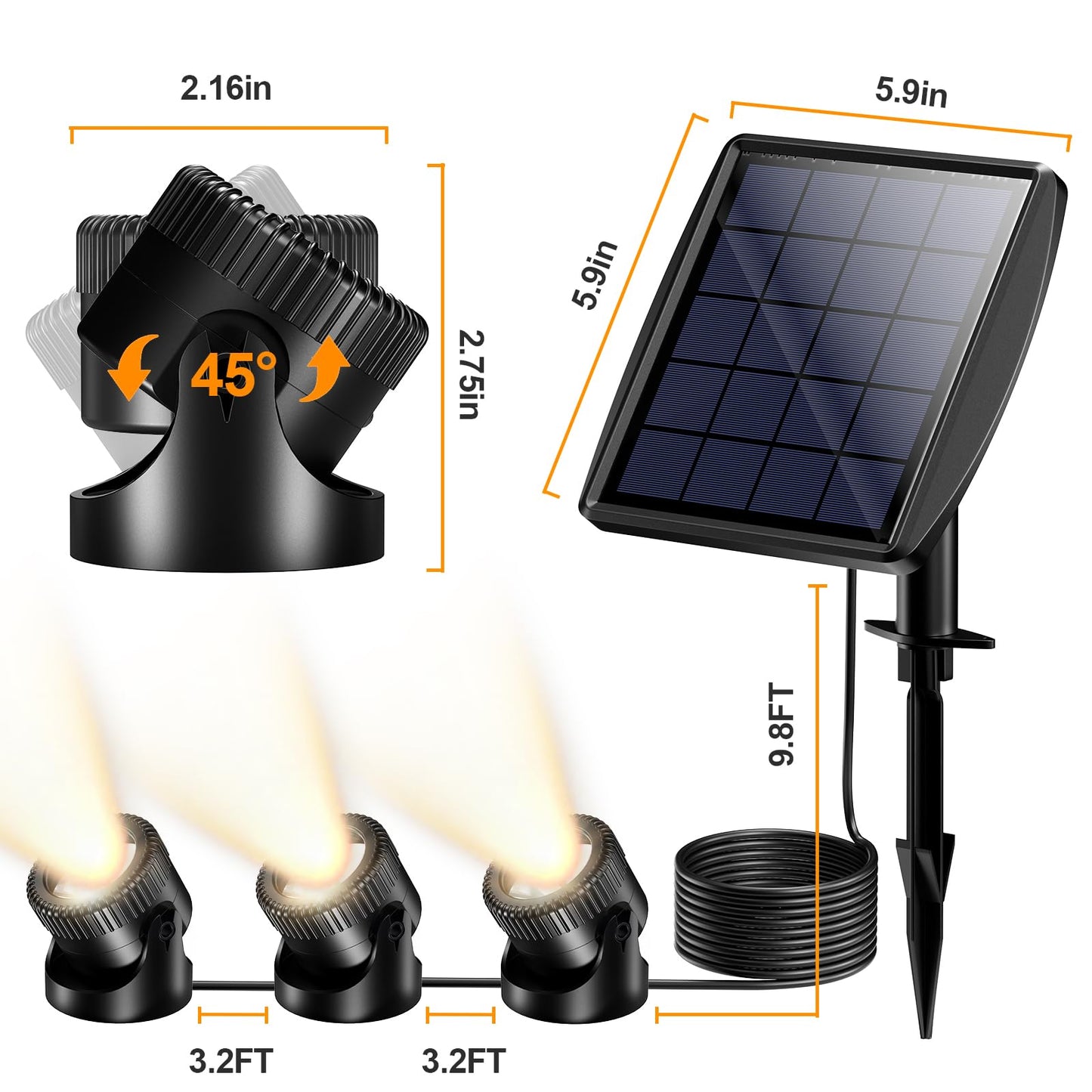 Solar Pond Lights, 3-in-1 IP68 Waterproof, Warm White LED