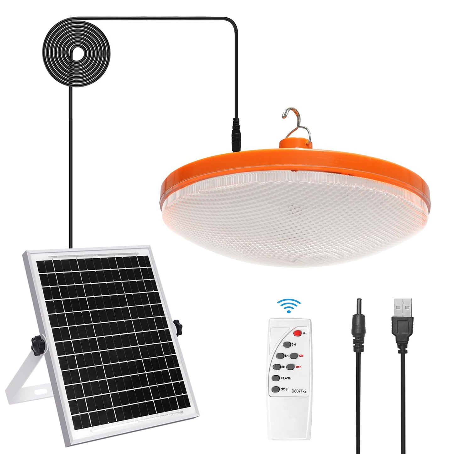 ladate Solar Plant Grow Light Battery Powered, 96 LED Full Spectrum Hanging Grow Lights for Indoor Plants with Timer, Solar Pendant Growing Lamp for Greenhouse with Remote Control(14.7FT Cord)