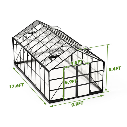 AMERLIFE Polycarbonate Greenhouse with 4 Roof Vents & Rain Gutter