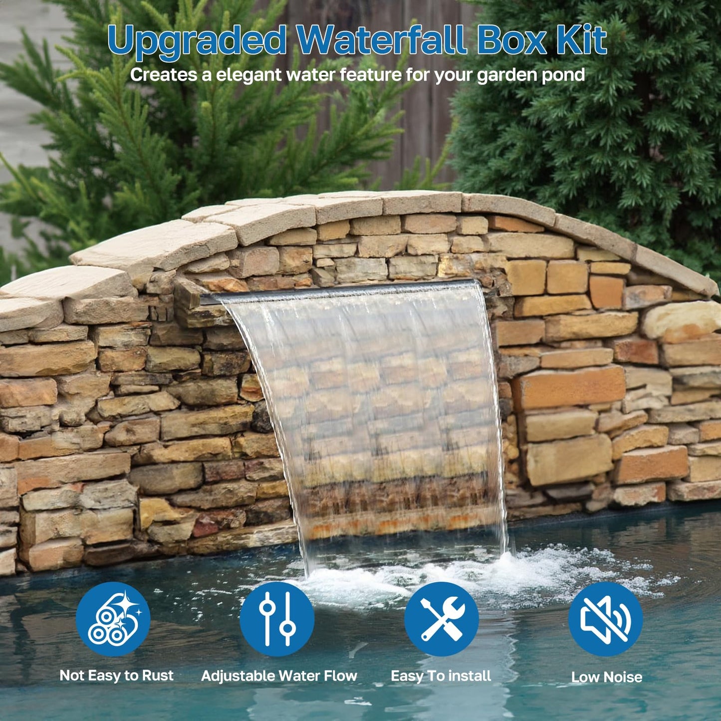 24" Stainless Steel Pond Waterfall Kit with 1200GPH Pump