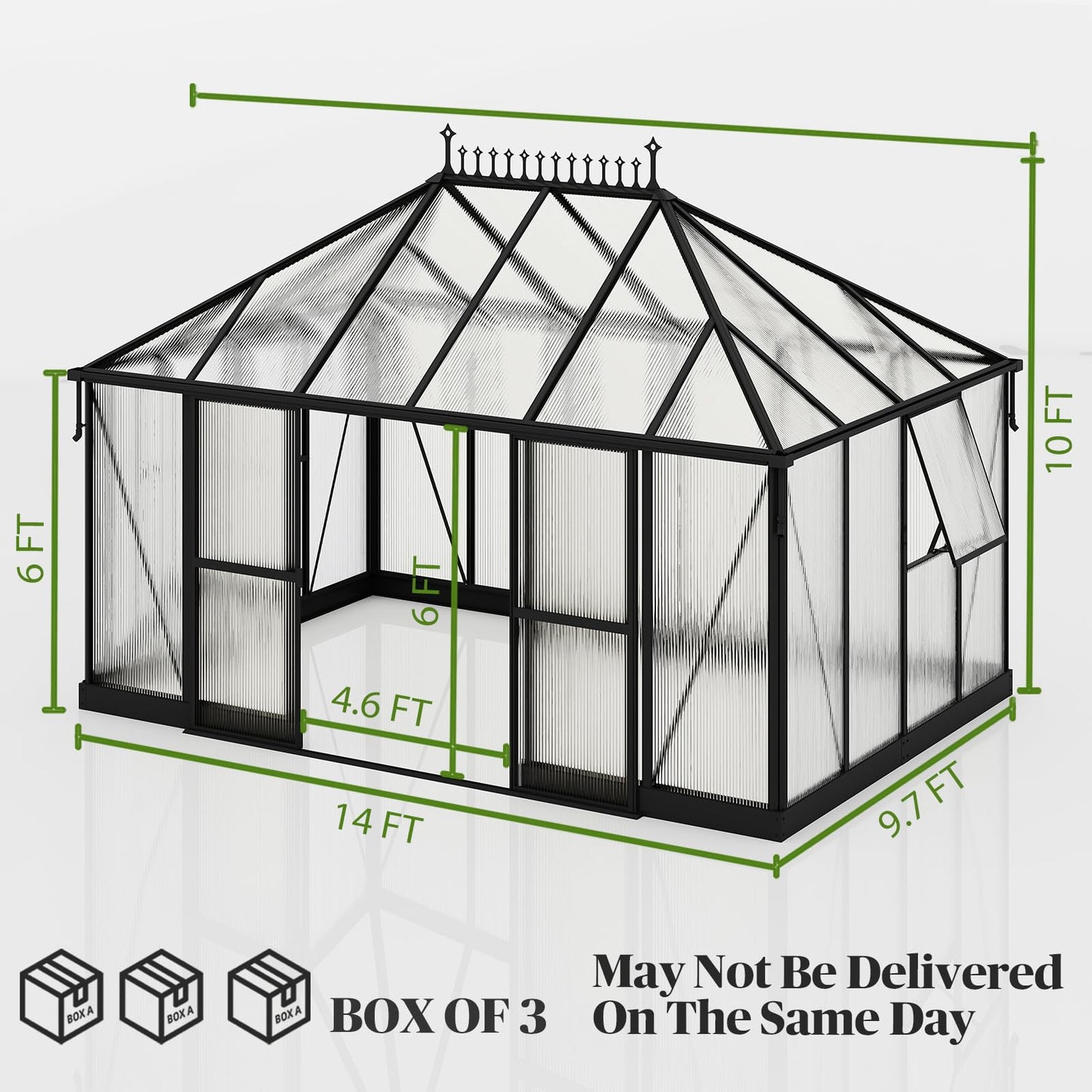 Gohonei 14x9.7x10 FT Polycarbonate Greenhouse