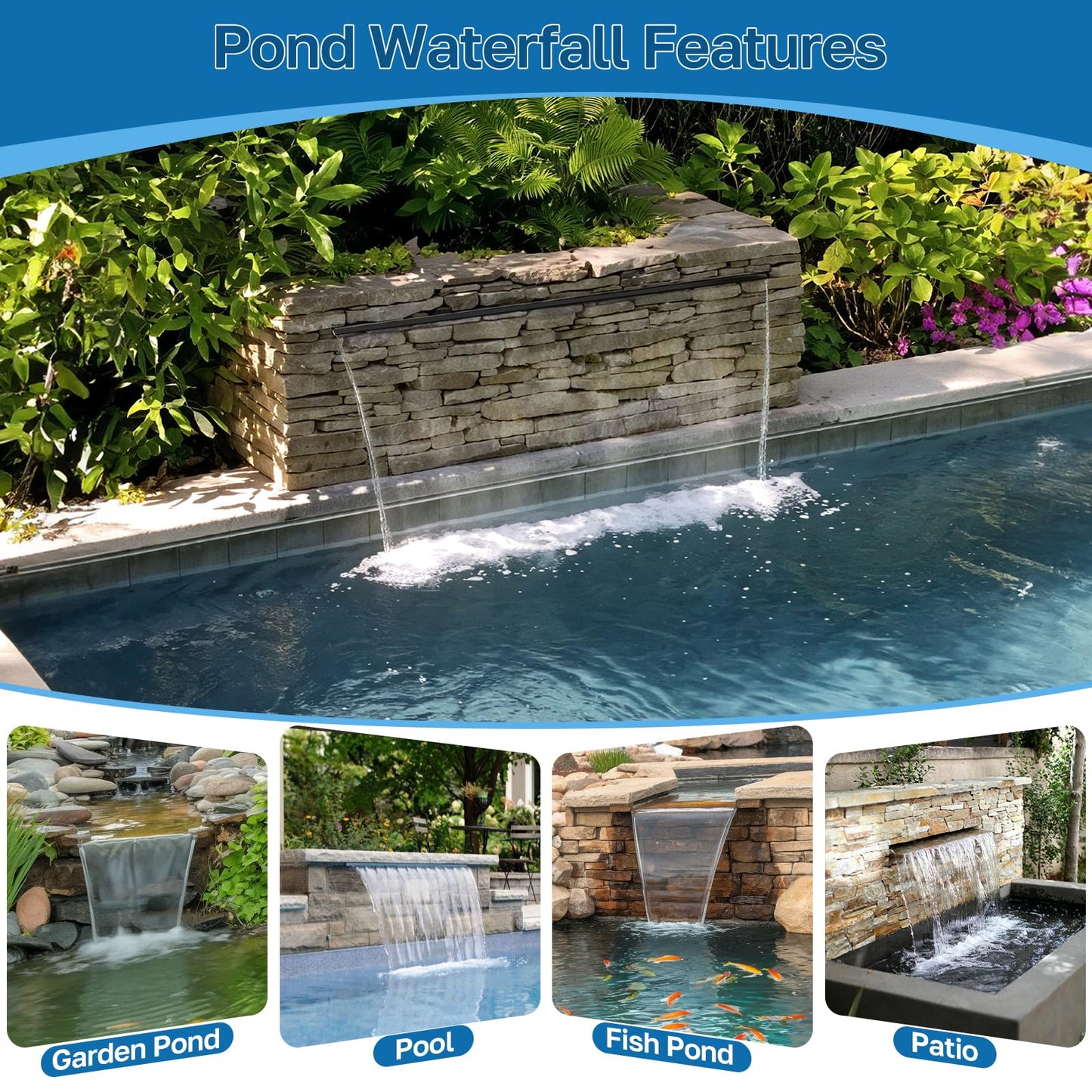 24" Stainless Steel Pond Waterfall Kit with 1200GPH Pump