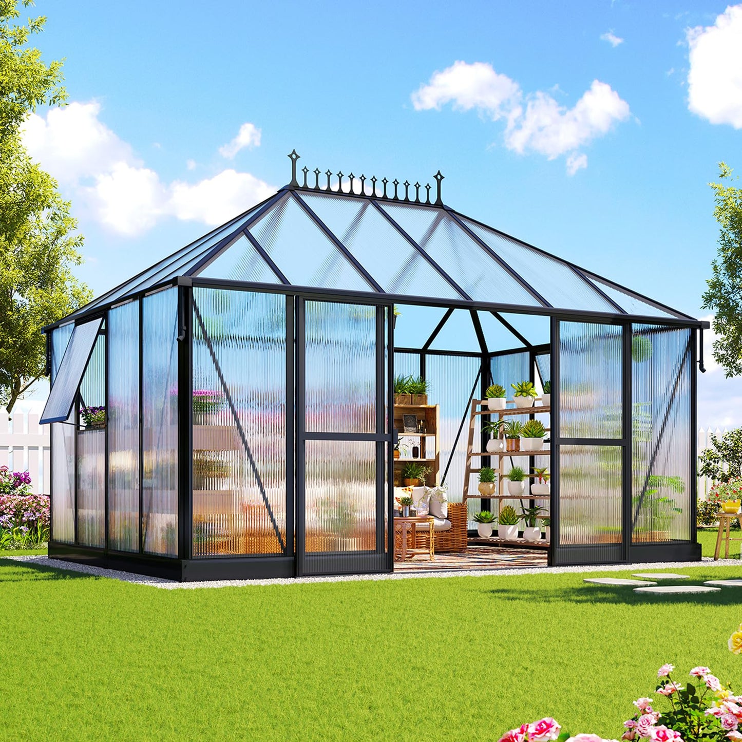 Gohonei 14x9.7x10 FT Polycarbonate Greenhouse