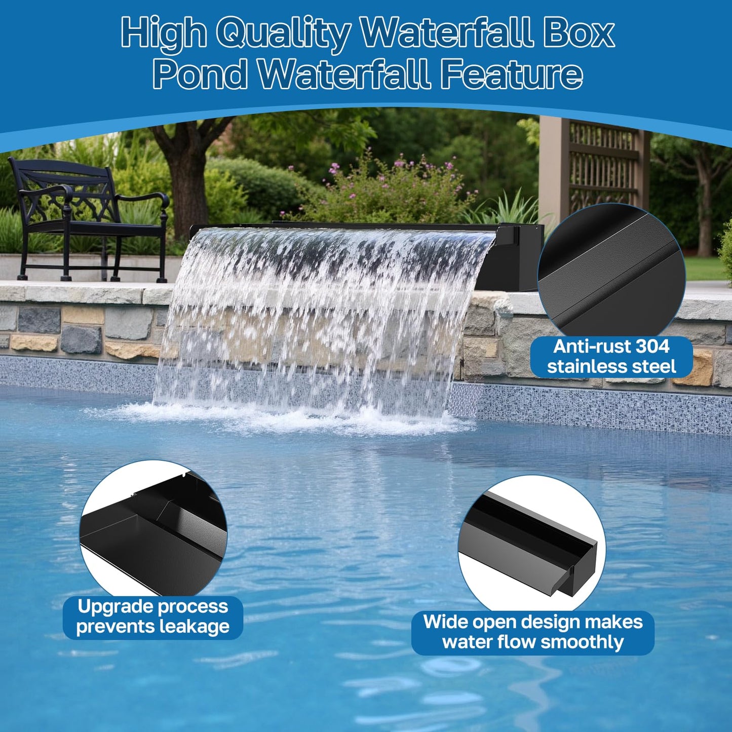 24" Stainless Steel Pond Waterfall Kit with 1200GPH Pump