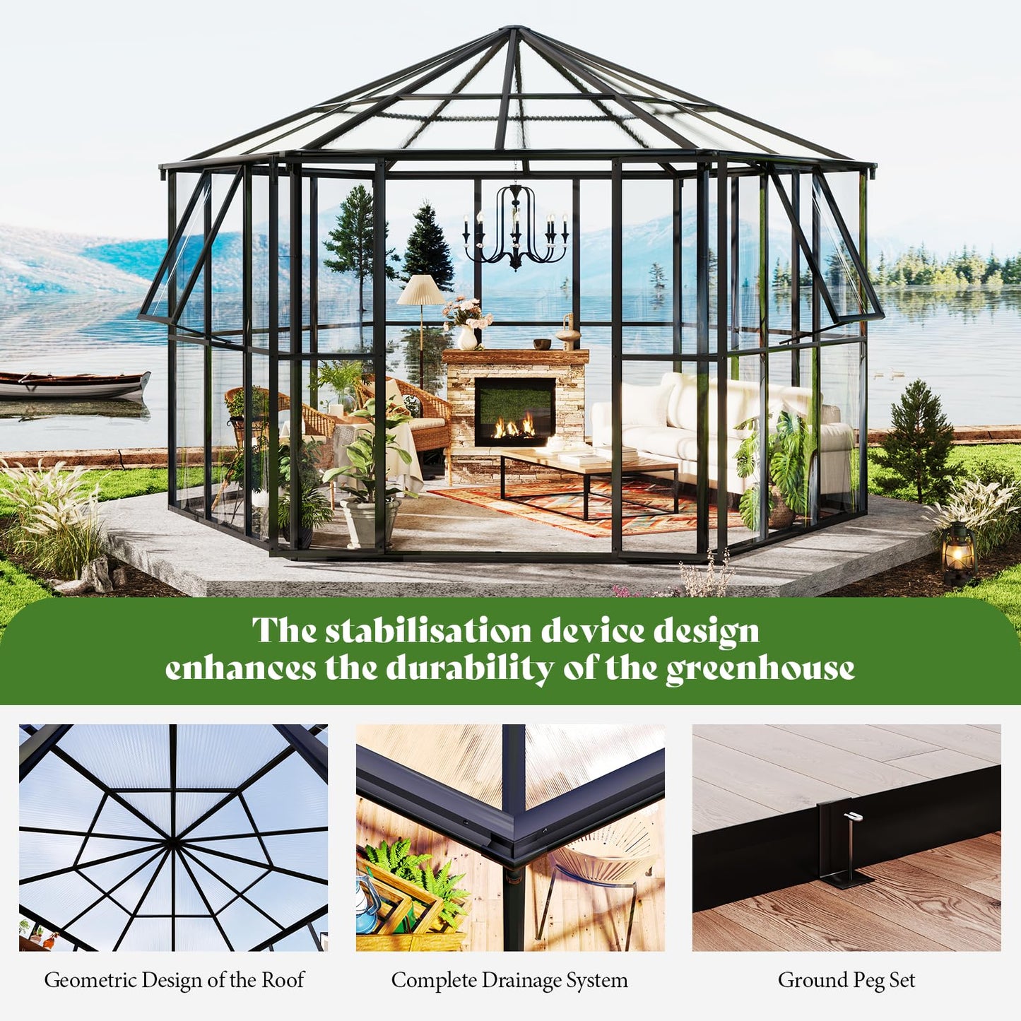AMERLIFE 12x10x8 FT Hexagonal Hybrid Greenhouse