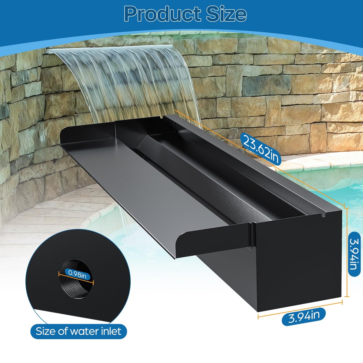 24" Stainless Steel Pond Waterfall Kit with 1200GPH Pump