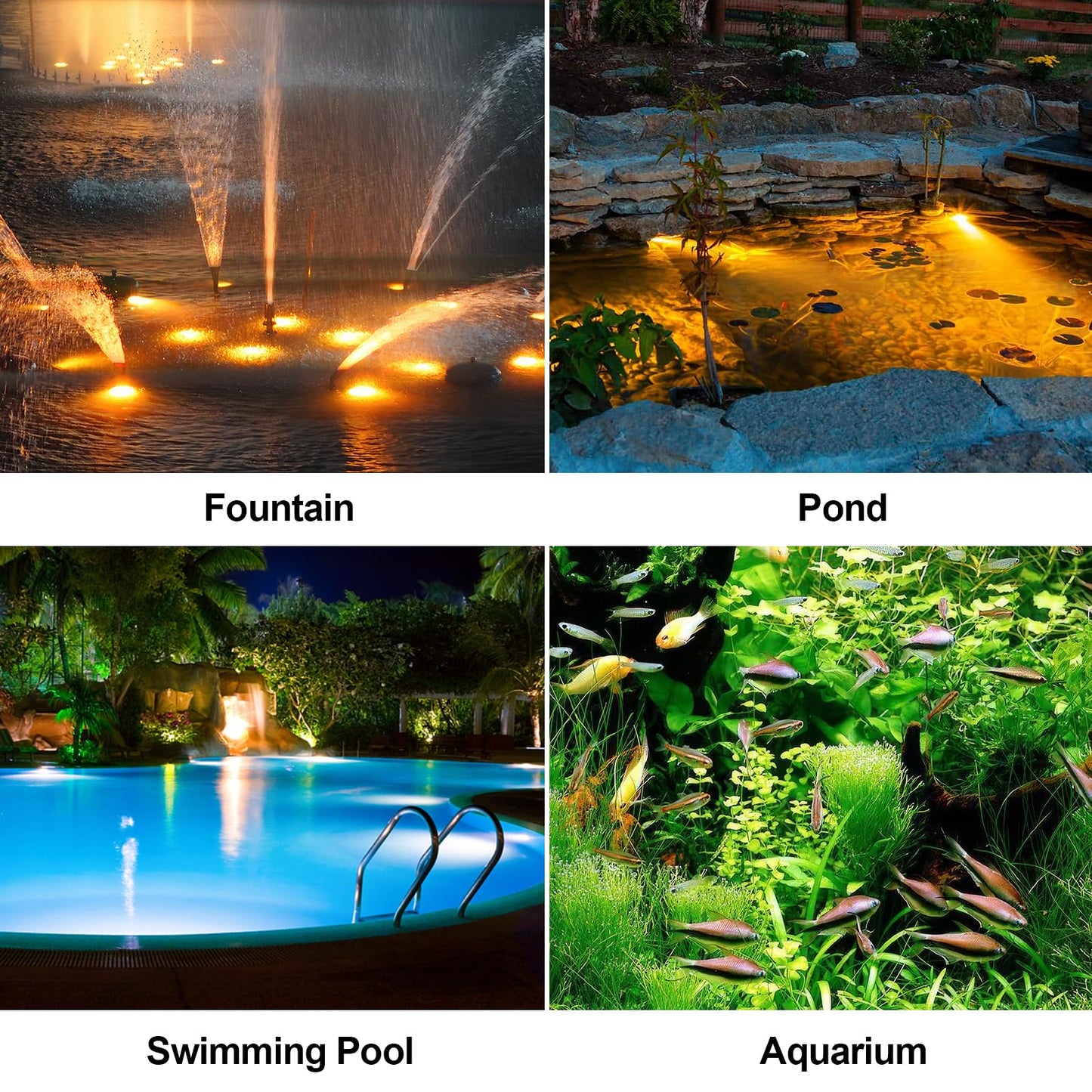 Solar Pond Lights, 3-in-1 IP68 Waterproof, Warm White LED