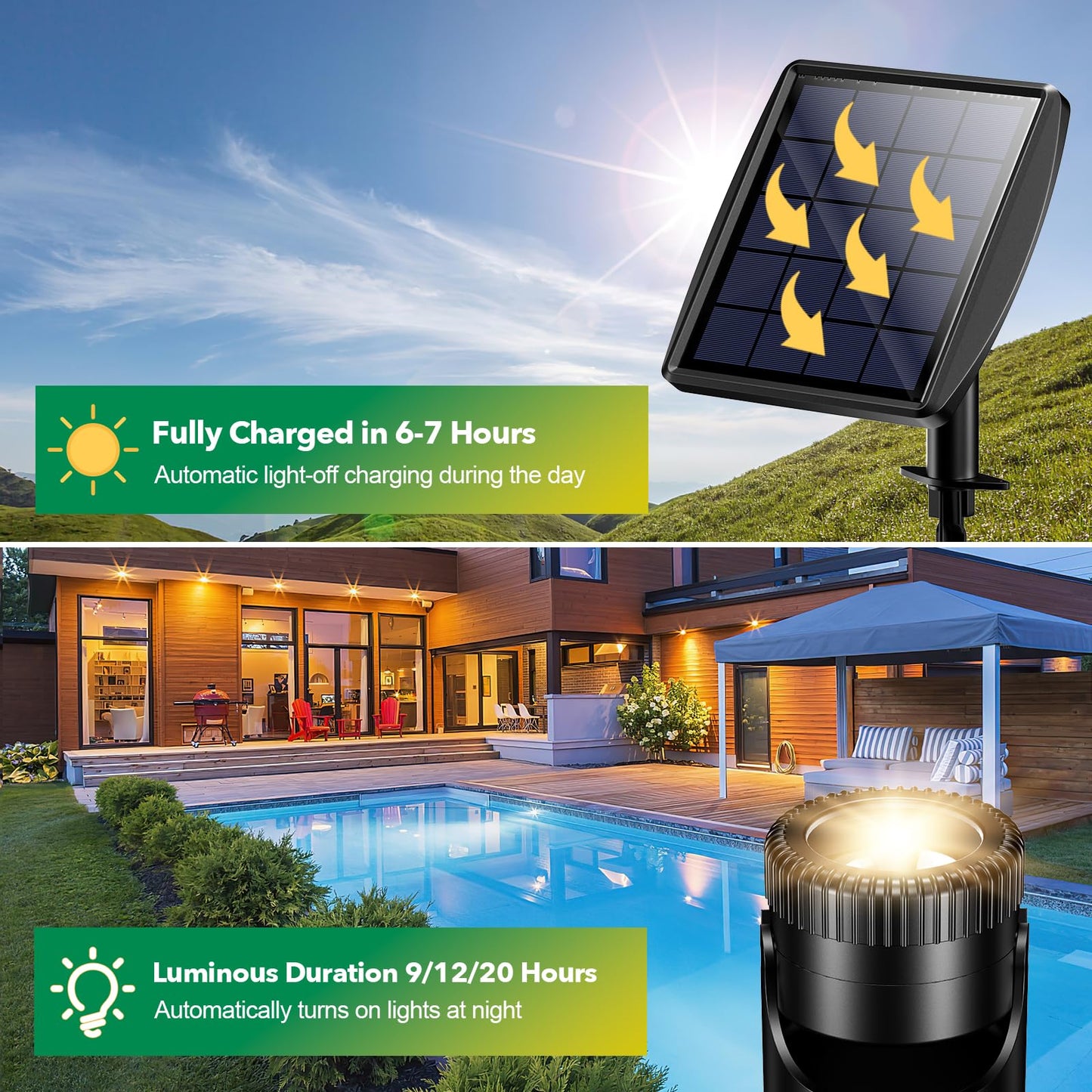 Solar Pond Lights, 3-in-1 IP68 Waterproof, Warm White LED
