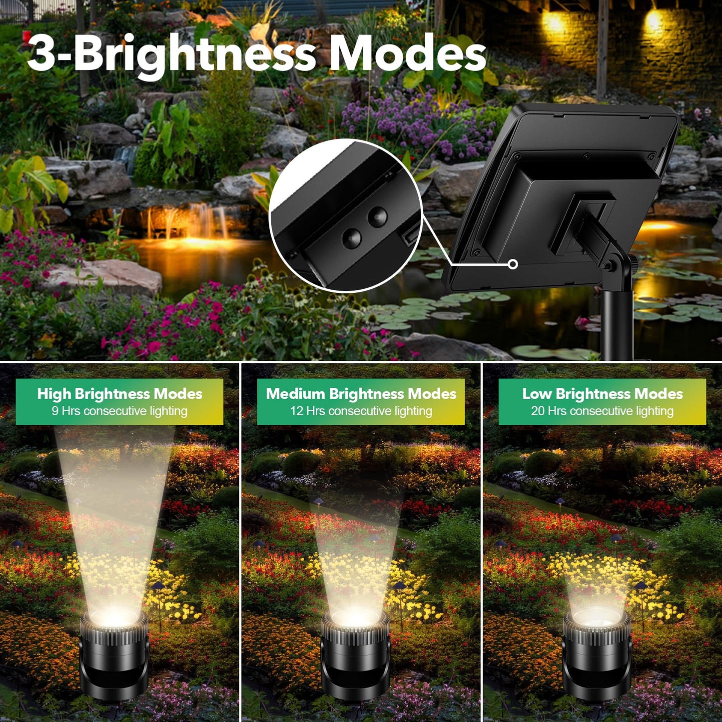 Solar Pond Lights, 3-in-1 IP68 Waterproof, Warm White LED