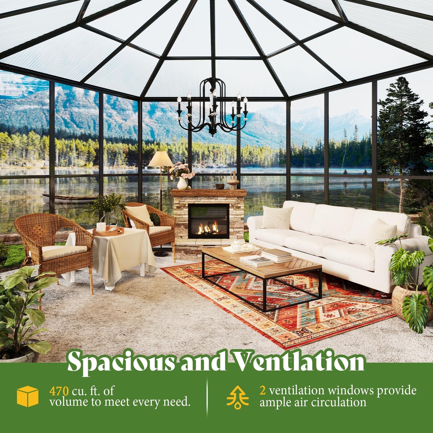AMERLIFE 12x10x8 FT Hexagonal Hybrid Greenhouse