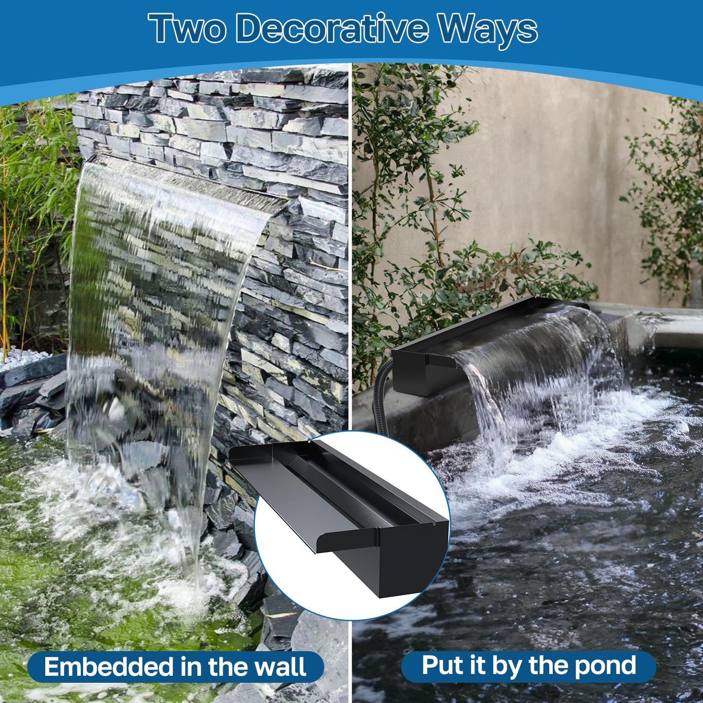 24" Stainless Steel Pond Waterfall Kit with 1200GPH Pump