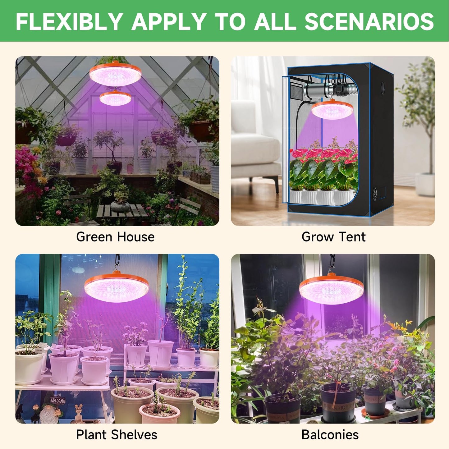 ladate Solar Plant Grow Light Battery Powered, 96 LED Full Spectrum Hanging Grow Lights for Indoor Plants with Timer, Solar Pendant Growing Lamp for Greenhouse with Remote Control(14.7FT Cord)