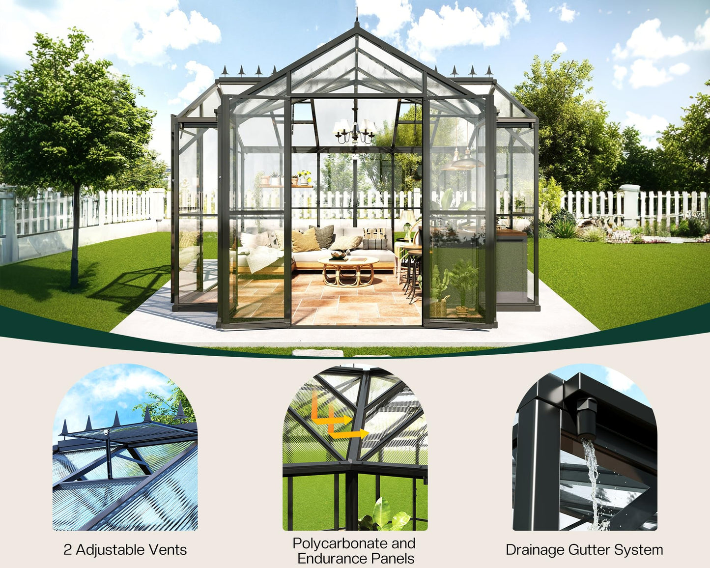 Jocisland 12x10x8 FT Chalet-Style Greenhouse