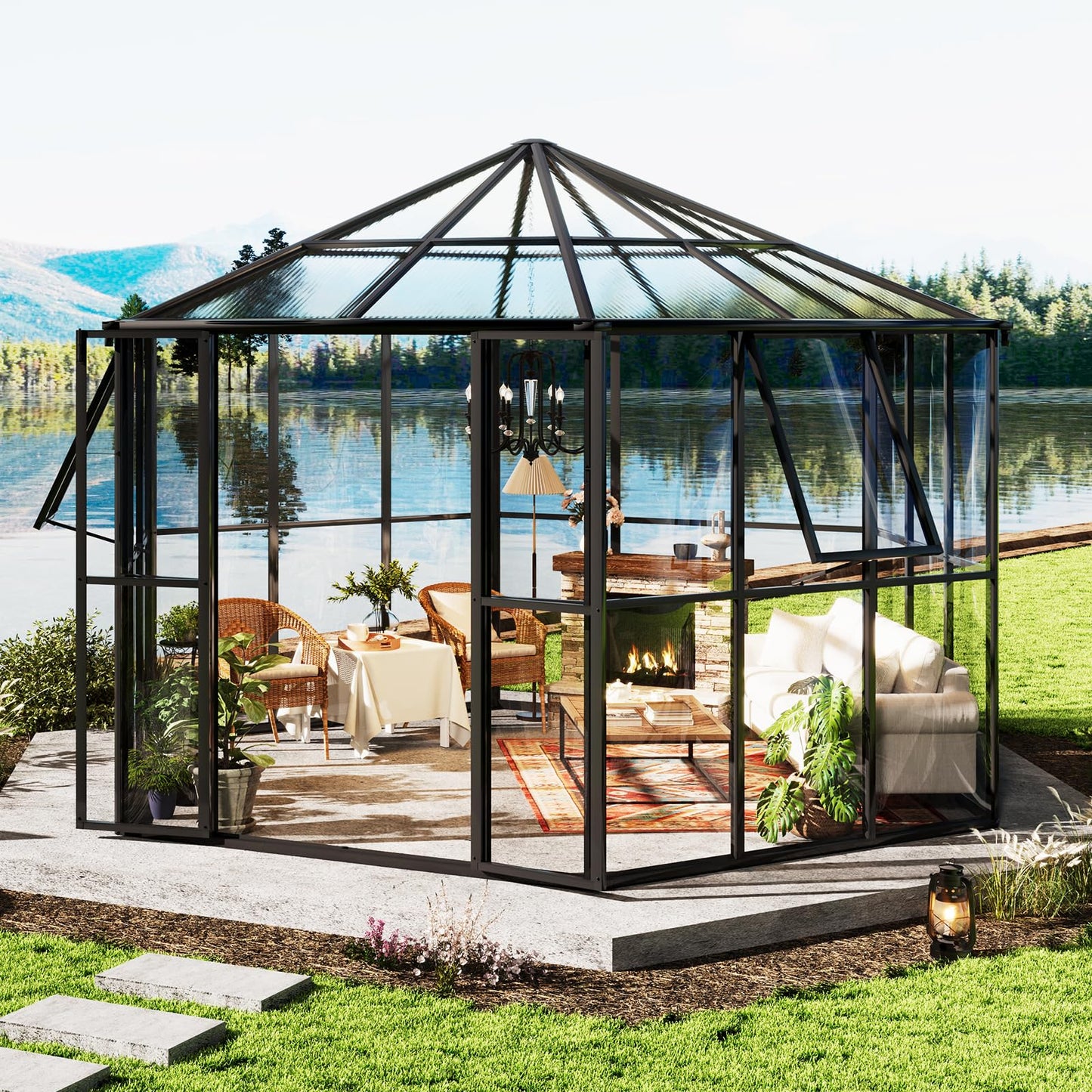 AMERLIFE 12x10x8 FT Hexagonal Hybrid Greenhouse