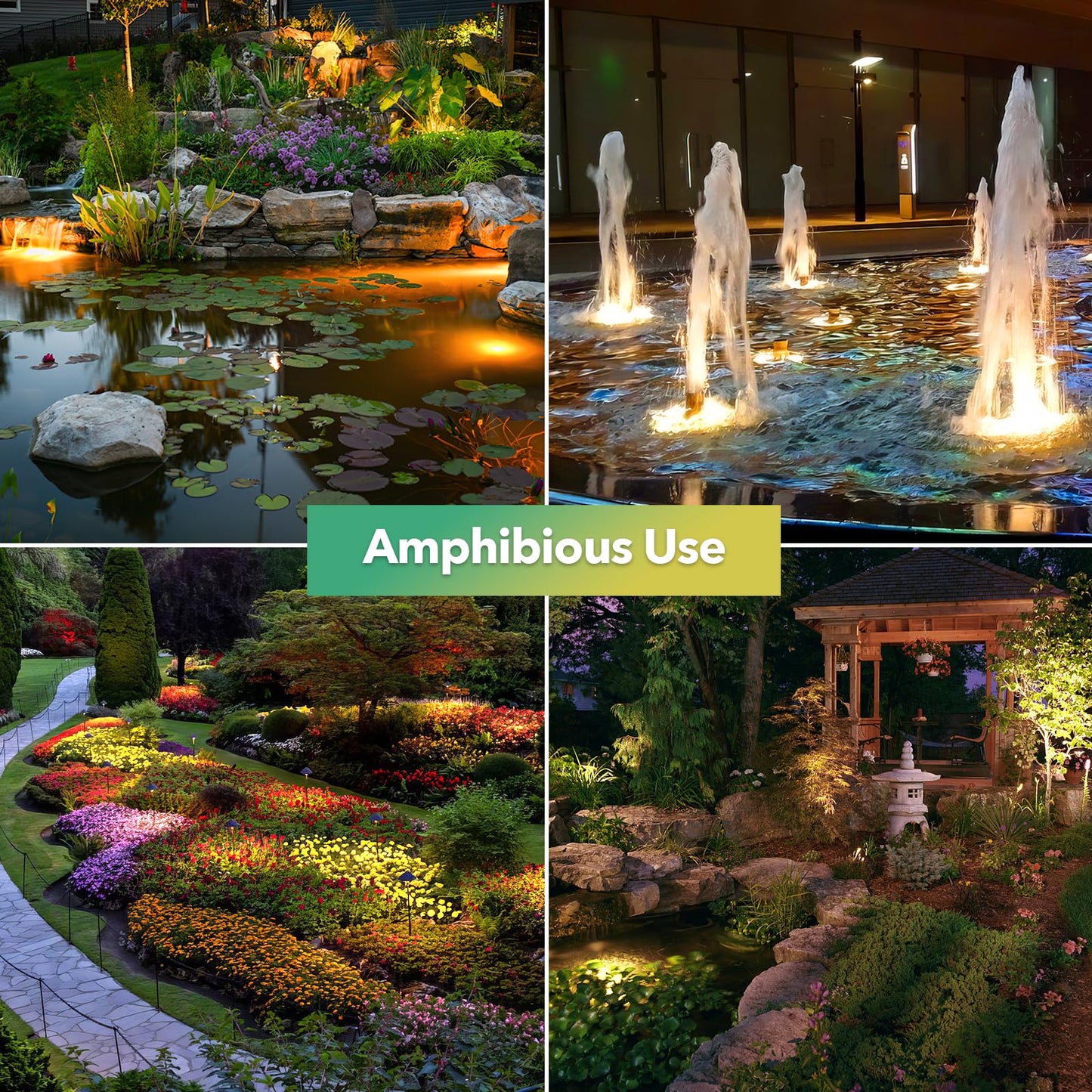 Solar Pond Lights, 3-in-1 IP68 Waterproof, Warm White LED