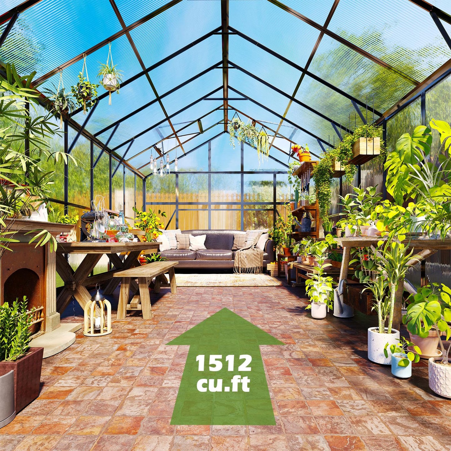 AMERLIFE Polycarbonate Greenhouse with 4 Roof Vents & Rain Gutter