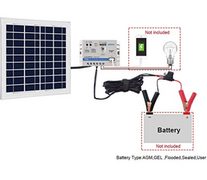 ACOPOWER 15W 12V Solar Charger Kit, 5A Charge Controller with