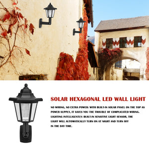 2pcs Waterproof Solar LED Hexagonal Wall Lamp