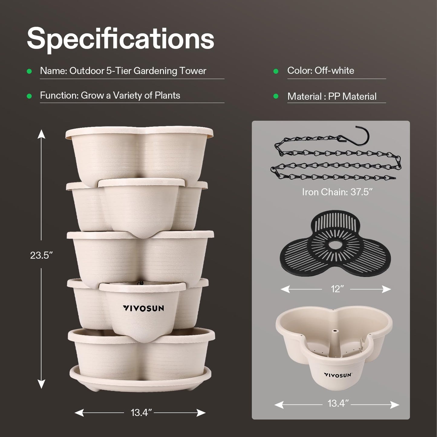 VIVOSUN 5-Tier Vertical Stackable Planter
