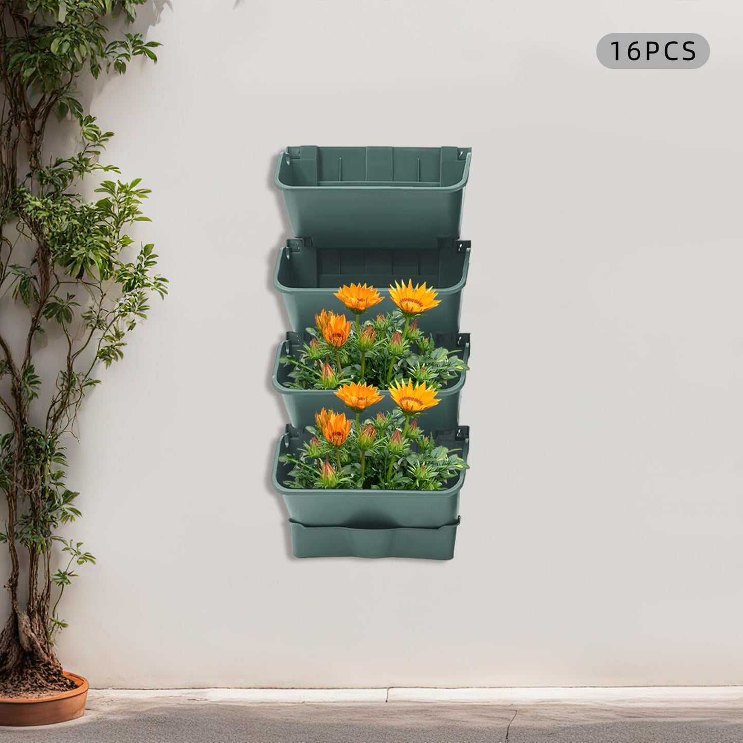 Vertical Wall Planter with 16 Self-Watering Pots