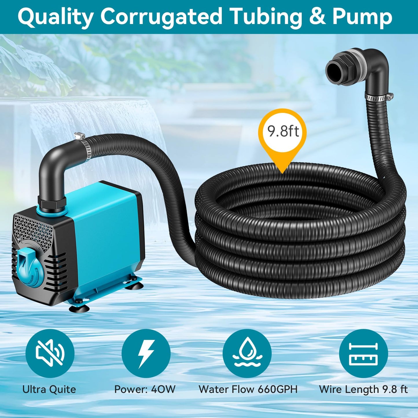 12" Stainless Steel Pond Waterfall Kit with 660GPH Pump
