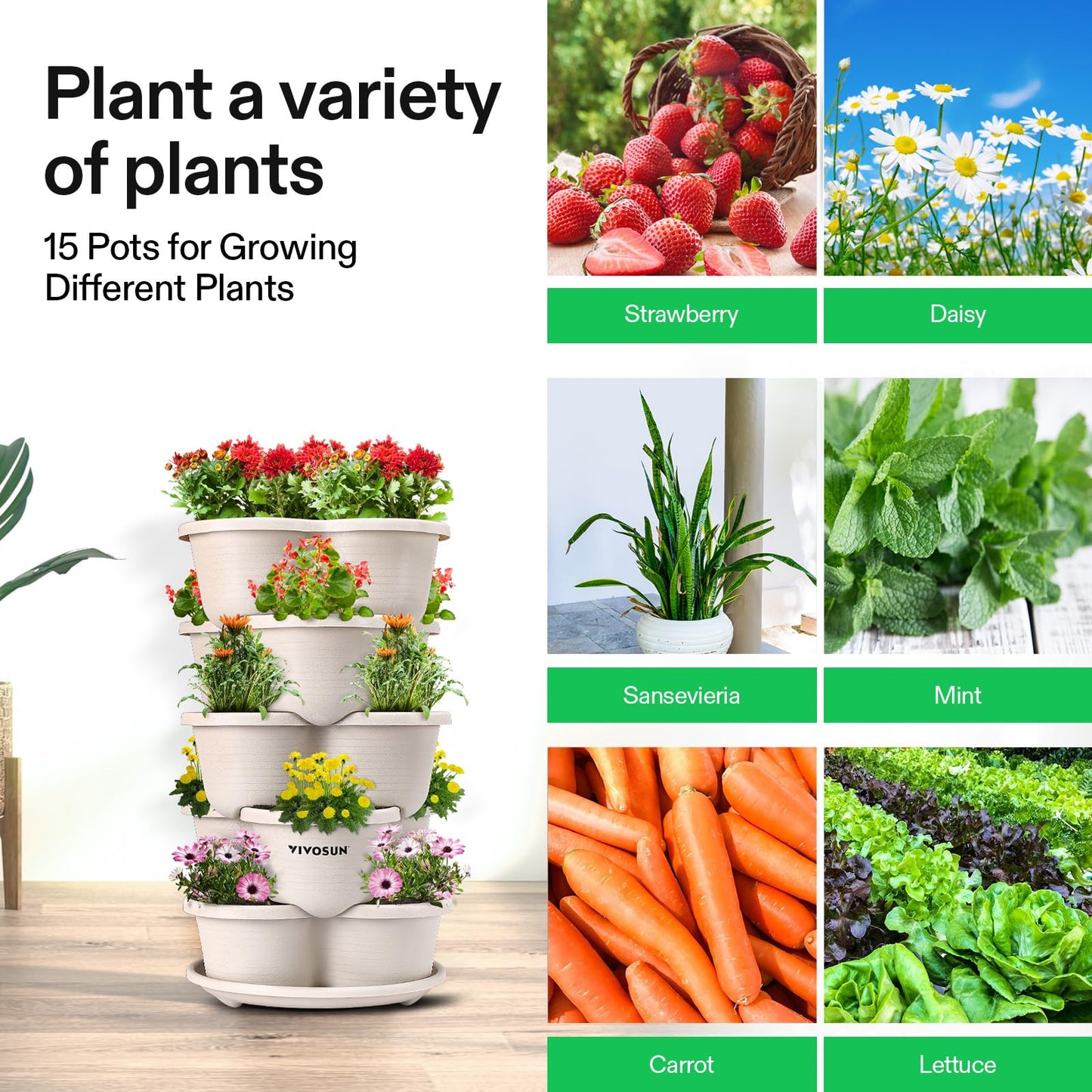 VIVOSUN 5-Tier Vertical Stackable Planter