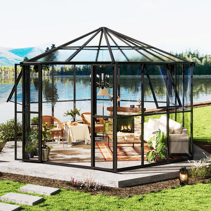 AMERLIFE 12x10x8 FT Hexagonal Hybrid Greenhouse