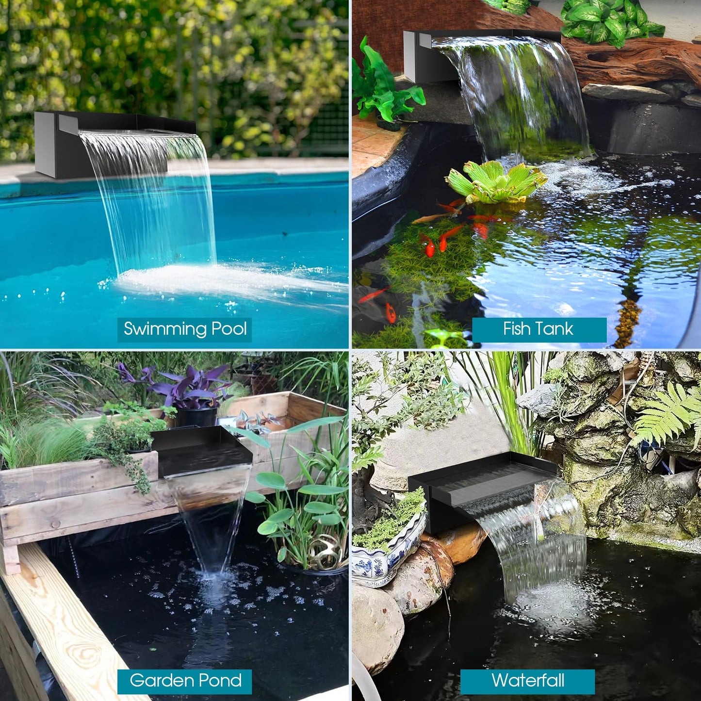 12" Stainless Steel Pond Waterfall Kit with 660GPH Pump