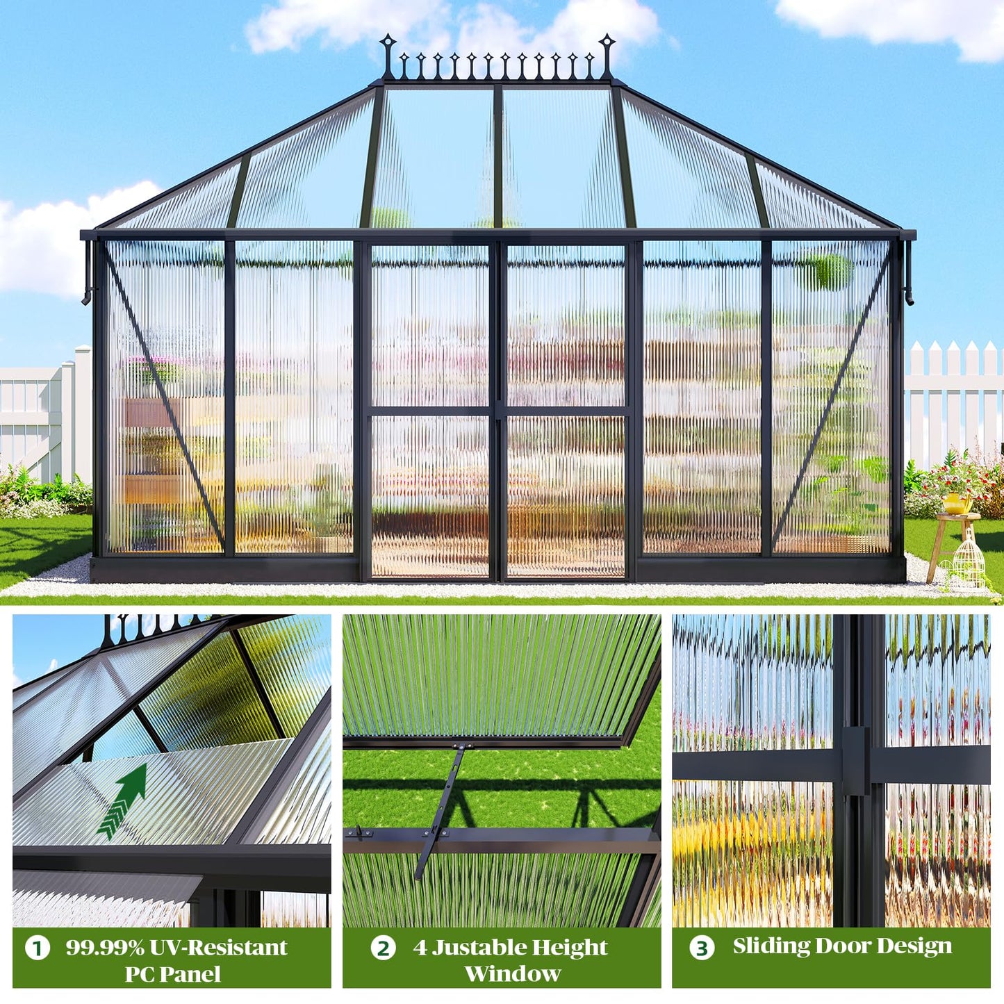 Gohonei 14x9.7x10 FT Polycarbonate Greenhouse