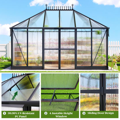 Gohonei 14x9.7x10 FT Polycarbonate Greenhouse