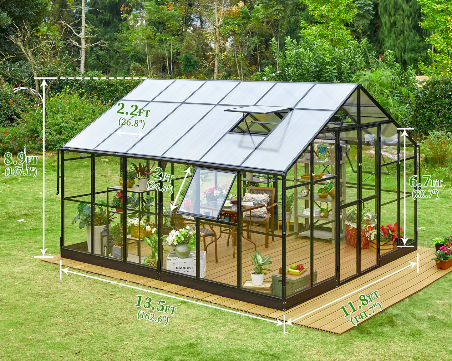 Jocisland Polycarbonate Greenhouse with 4 Vents