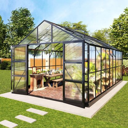 AMERLIFE Polycarbonate Greenhouse with 4 Roof Vents & Rain Gutter