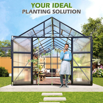 AMERLIFE Polycarbonate Greenhouse with 4 Roof Vents & Rain Gutter