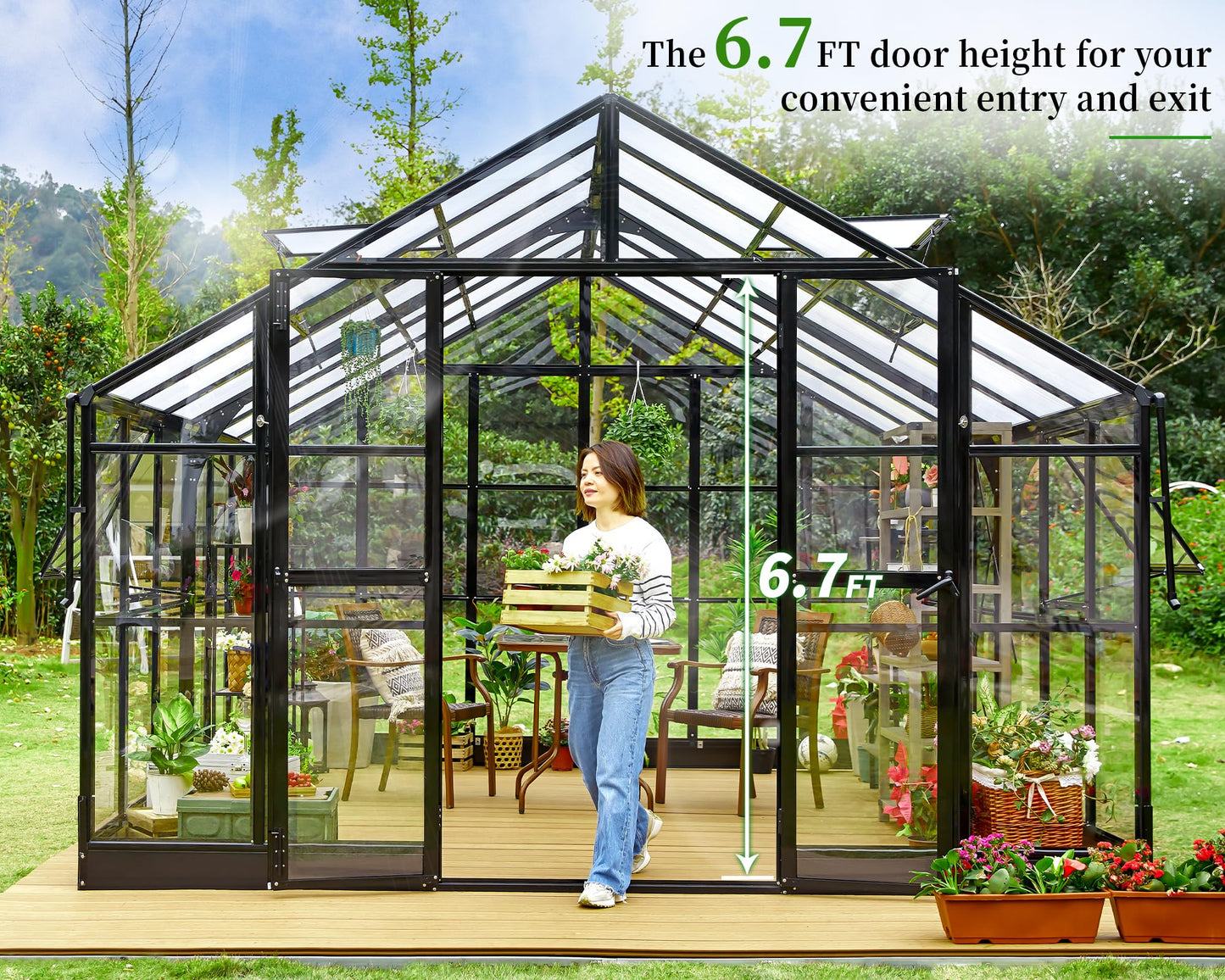 Jocisland Polycarbonate Greenhouse with 4 Vents