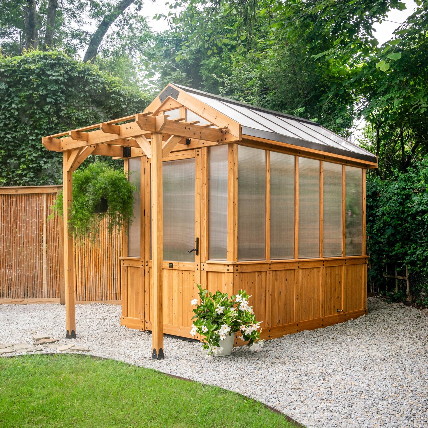 Backyard Discovery Bellerose 9'x6' Cedar Greenhouse with Pergola