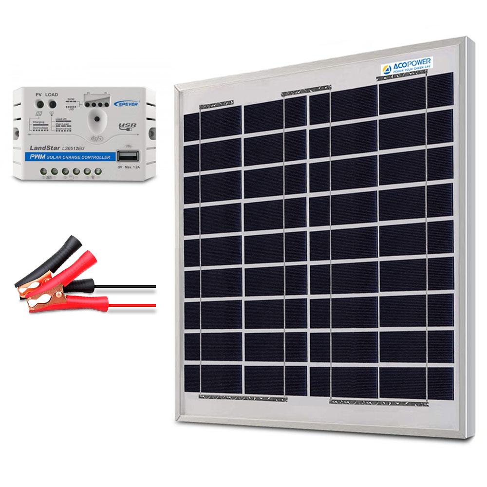 ACOPOWER 15W 12V Solar Charger Kit, 5A Charge Controller with