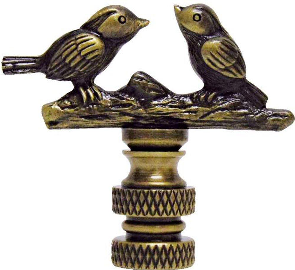 Songbirds Lamp Finial Antique Brass Metal 1.75